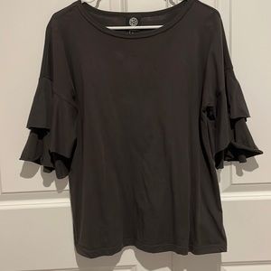 Charcoal Grey Ruffle Sleeve Shirt